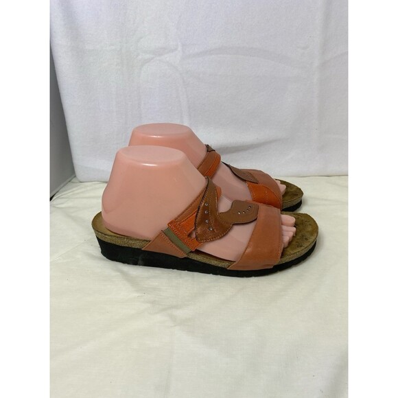 Naot Kimberly Orange Leather Slide Comfort Wedge Rhinestone Sandal Womens 9/40 - Picture 2 of 8